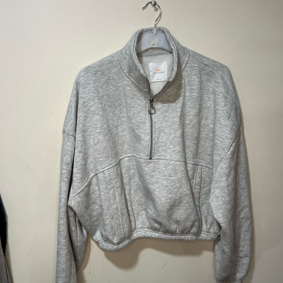 LazySunday Heather Gray Cropped Quarter Zip up - Picture 1 of 5